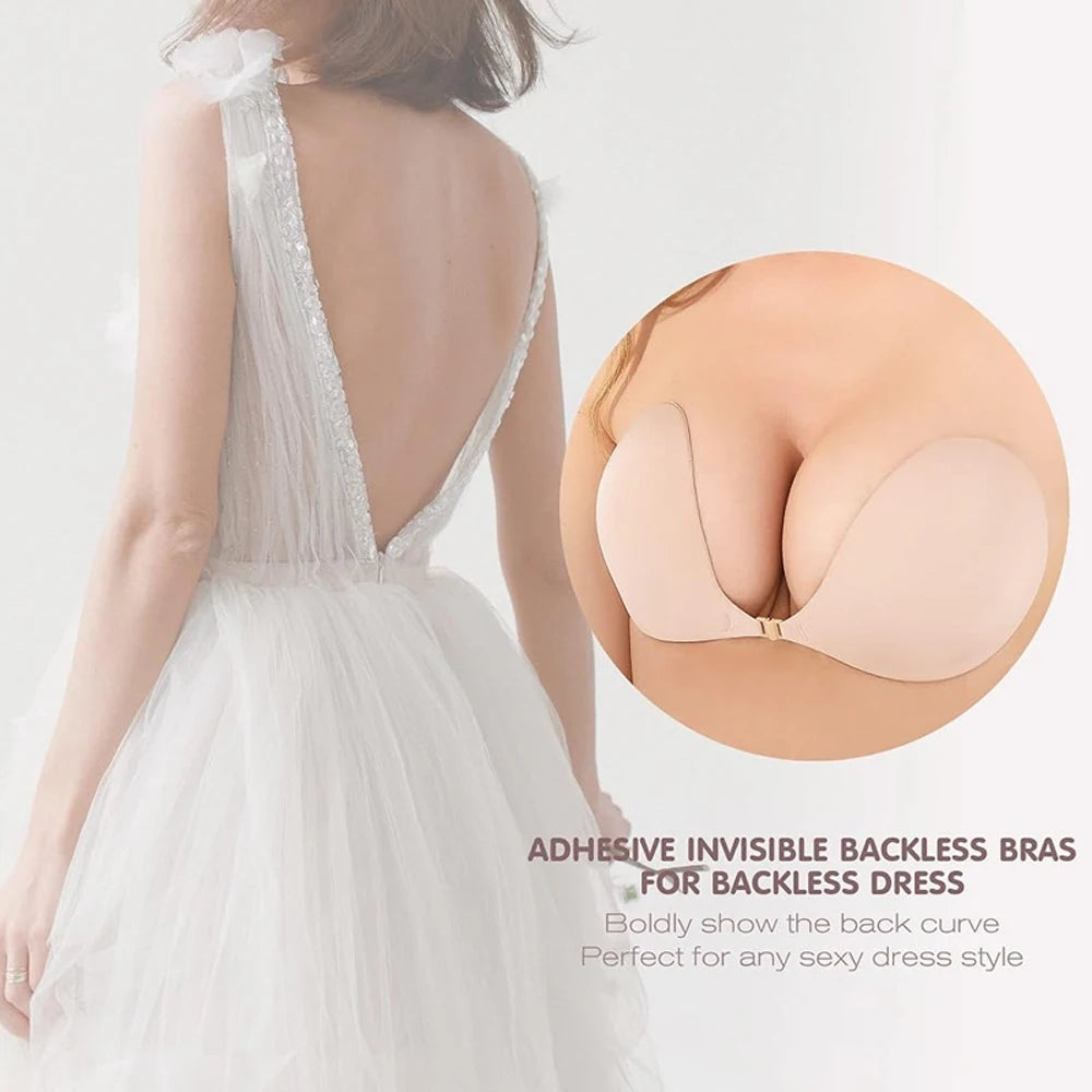 2Pcs Strapless Stick-On Bra Invisible Adhesive with Nipple Covers Adhesive Stick-On Bra Babs