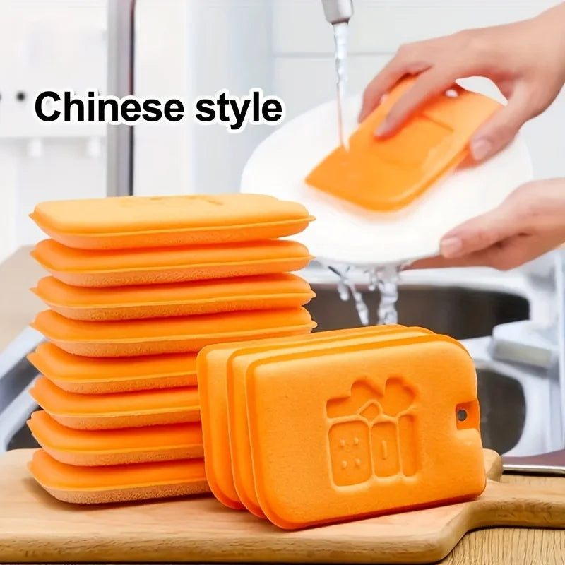 6-Pack Orange Double-Sided Dishwashing Sponges | Quick-Drying Kitchen Cleaning Sponges Babs