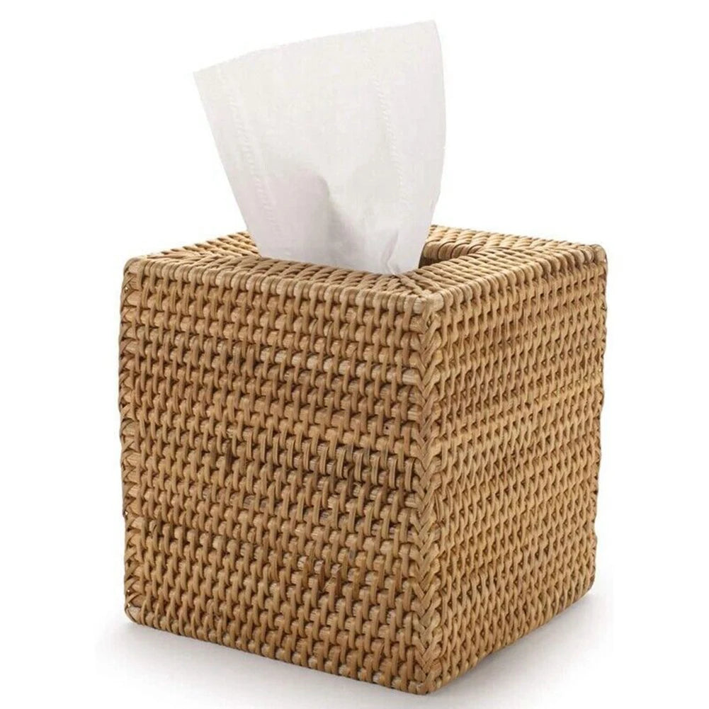 Square Rattan Tissue Box Cover – Hand-Woven Wicker, 5.7 In Rattan Tissue Cover Babs