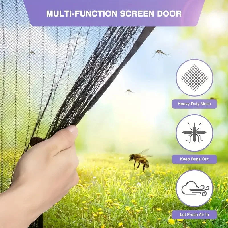Magnetic Screen Door Curtain – Auto-Close Mosquito Net, No Drill Screen Door Curtain Babs