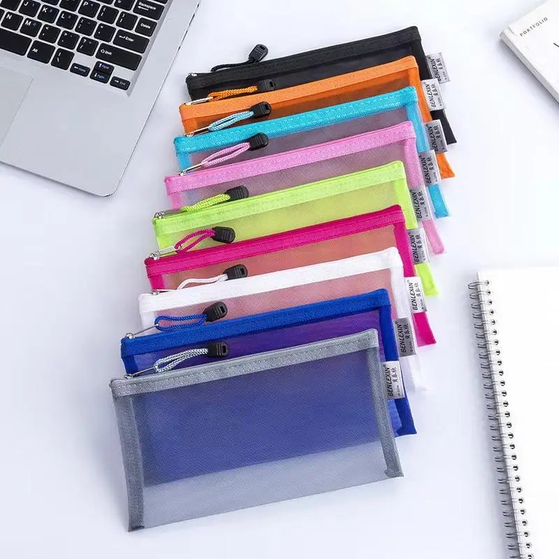 5-Pack Transparent Mesh Pencil Pouches | Zipper Stationery Bags Mesh Pencil Pouches Babs