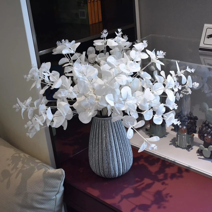 Artificial White Eucalyptus Stems – UV Silk Leaf Home Décor Artificial Plant Stems Babs