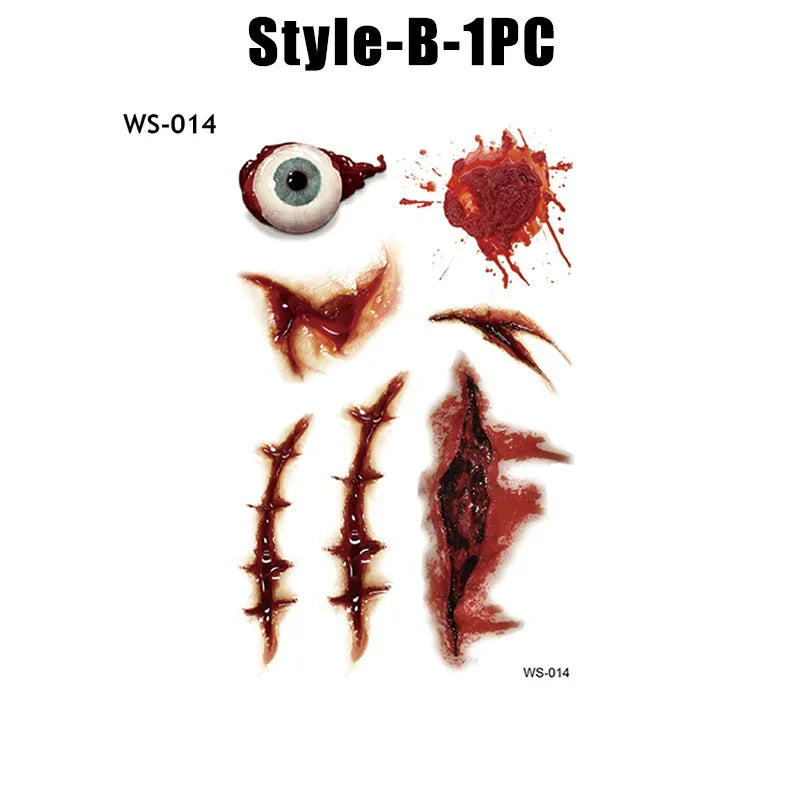 Halloween Wound Temporary Tattoos – Realistic Blood FX Costume Temporary Tattoo Babs B-1PCS