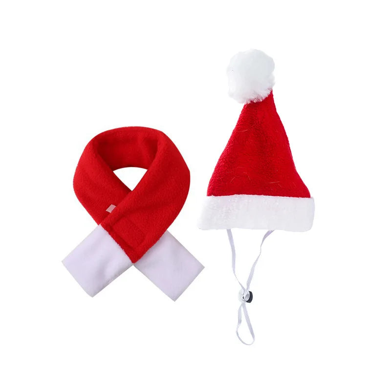 Christmas Santa Hat & Scarf Set for Cats & Small Dogs Pet Costume Set Babs