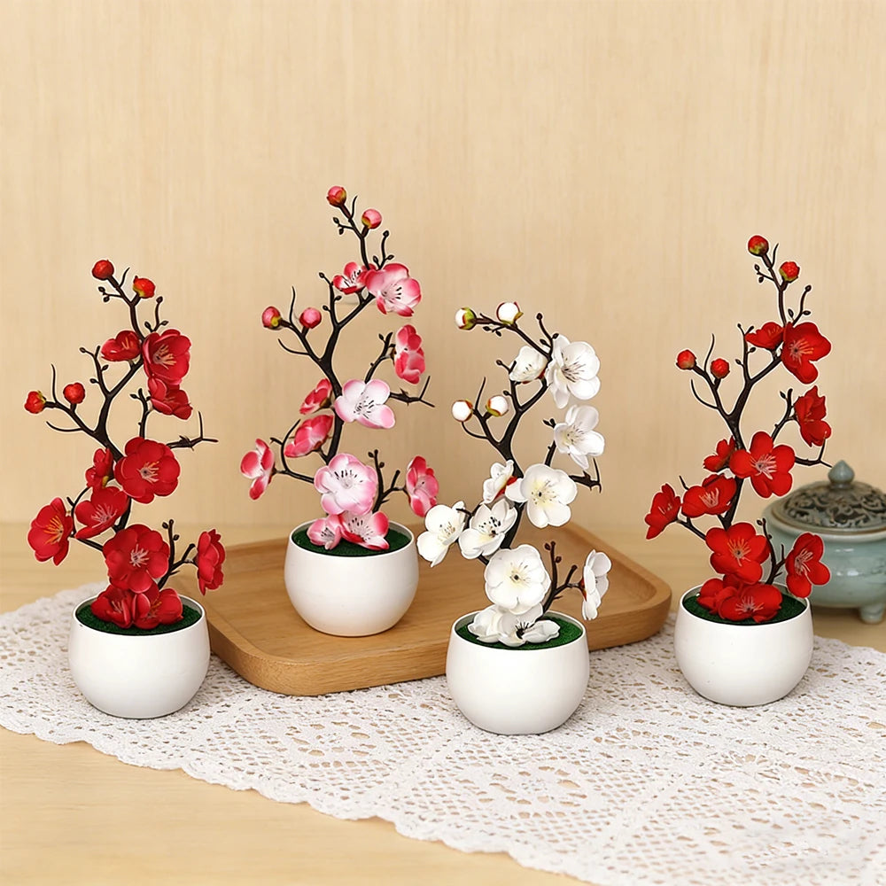 Artificial Plum Blossom Bonsai Desktop Potted Plant Decor Artificial Bonsai Plant Babs