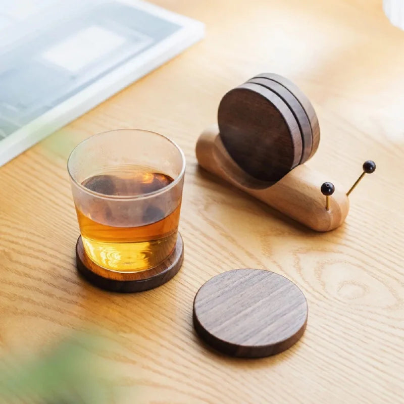 Snail Shaped Magnetic Wooden Coaster – Heat-Insulating Cup Mat Wooden Coaster Babs