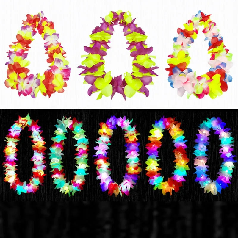12pc LED Hawaiian Leis Luau Party Glow Flower Necklaces Bulk LED Party Leis Babs