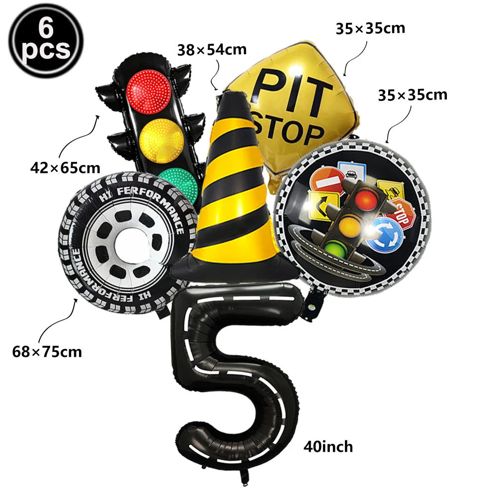 6-Piece Race Car Balloon Kit – Racing Birthday Party Decor Party Balloon Kit Babs B Number 5 As picture show