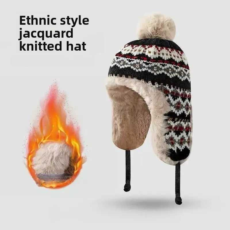 Women's Winter Knit Fleece Beanie with Ear Protection Winter Knit Hat Babs