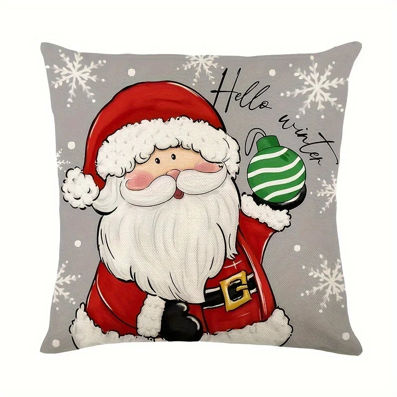 Christmas Pillow Covers Set of 4 – Santa & Snowman 18x18" Holiday Pillow Covers Babs