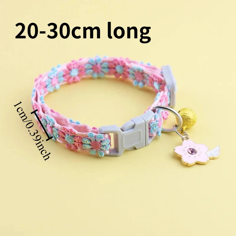 Adjustable Cat Collar – Lace Flower, Bell & Alloy Pendant Pet Collar Babs Blue Pink