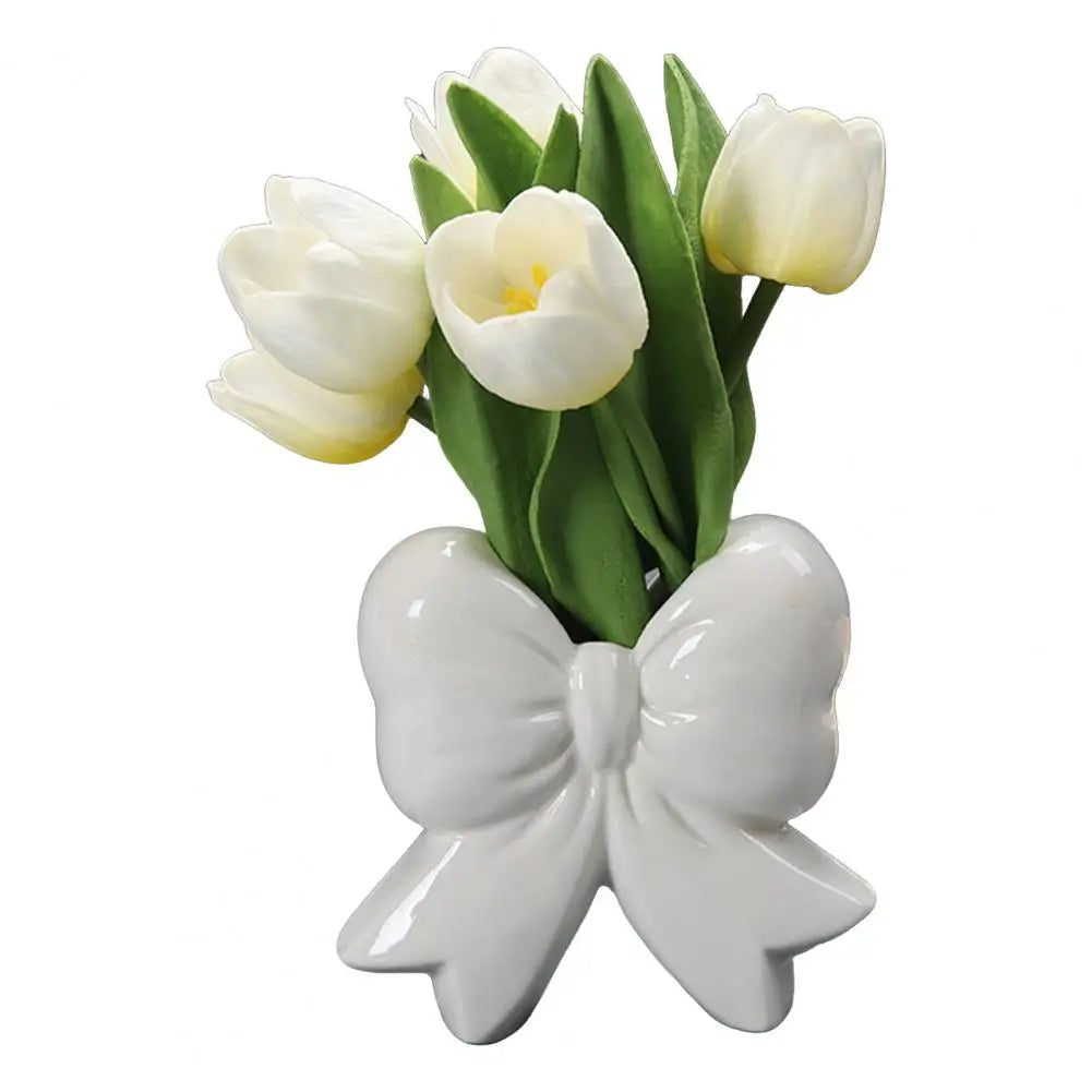 Ceramic Bow Flower Vase – Modern Bowknot Home Décor Decorative Ceramic Vase Babs WHITE