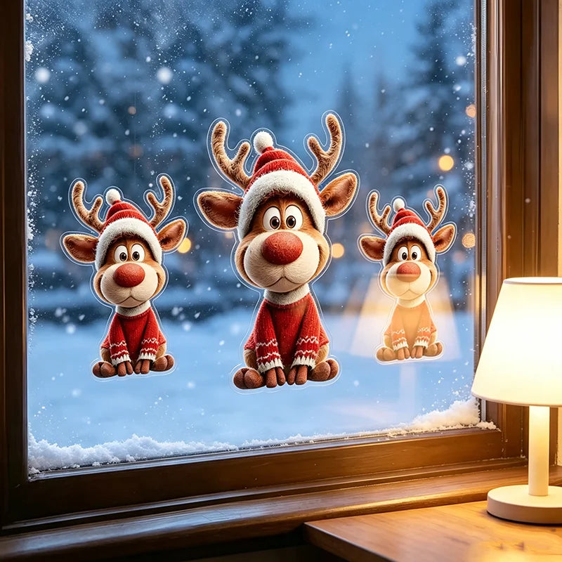 Christmas Reindeer Window Cling Stickers – Waterproof Vinyl Decals Window Cling Stickers Babs