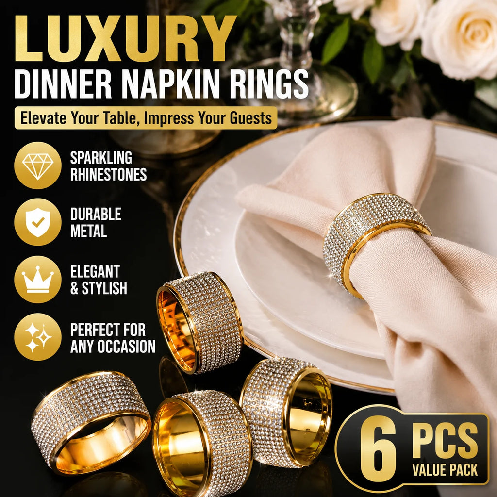 Crystal Rhinestone Metal Napkin Rings – Elegant Banquet Table Decor Napkin Rings Babs