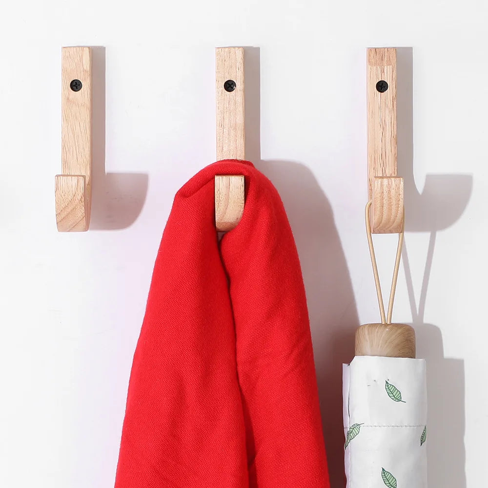 Wood J-Shape Wall Hook – Coat, Towel & Bag Hanger Organizer Wall Storage Hook Babs