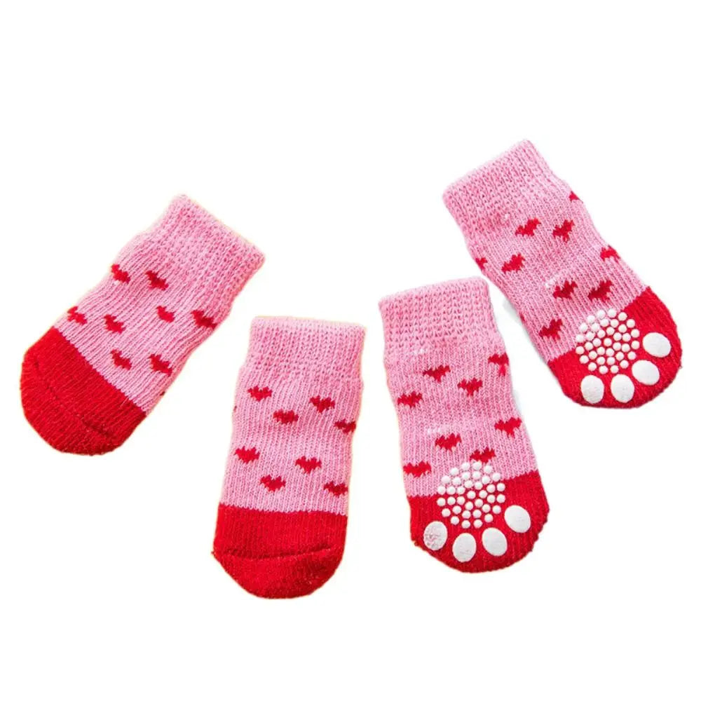 Cute Anti-Slip Pet Socks for Dogs & Cats – 4 Pack, S/M/L Pet Socks Babs red heart L