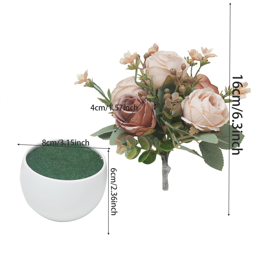 Silk Rose Artificial Flower Bonsai with Vase – Wedding & Home Décor Artificial Flower Bonsai Babs