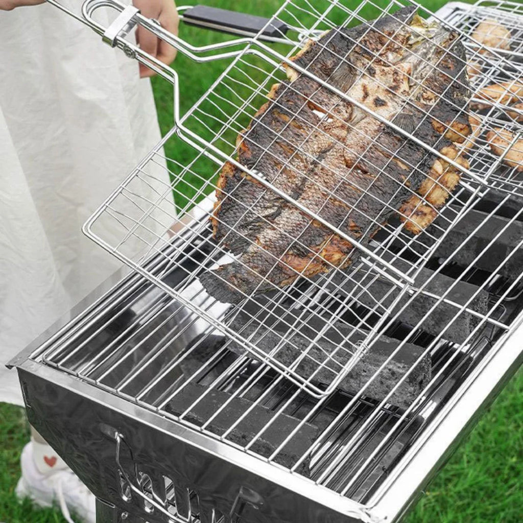 Large Folding BBQ Grill Basket with Removable Handle BBQ Grill Basket Babs
