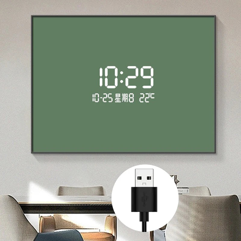 LED Digital Wall Clock Meter Box Cover Decorative Painting Decorative Wall Clock Babs Style K-Green 50X40CM