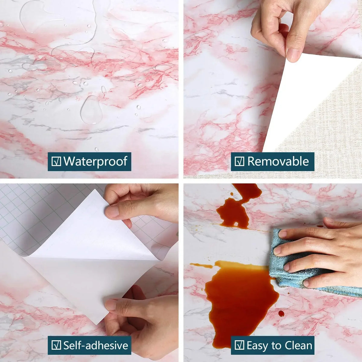 Pink Marble Peel & Stick Vinyl Wallpaper – Waterproof Contact Paper Peel & Stick Wallpaper Babs