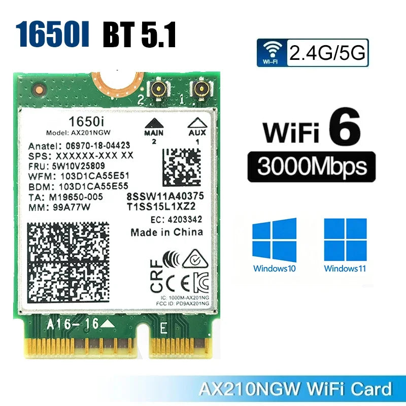 KEBIDUMEI AX210NGW WiFi 6E M.2 Card Bluetooth 5.3 Tri-Band WiFi Network Adapter Babs 1650I AX201NGW