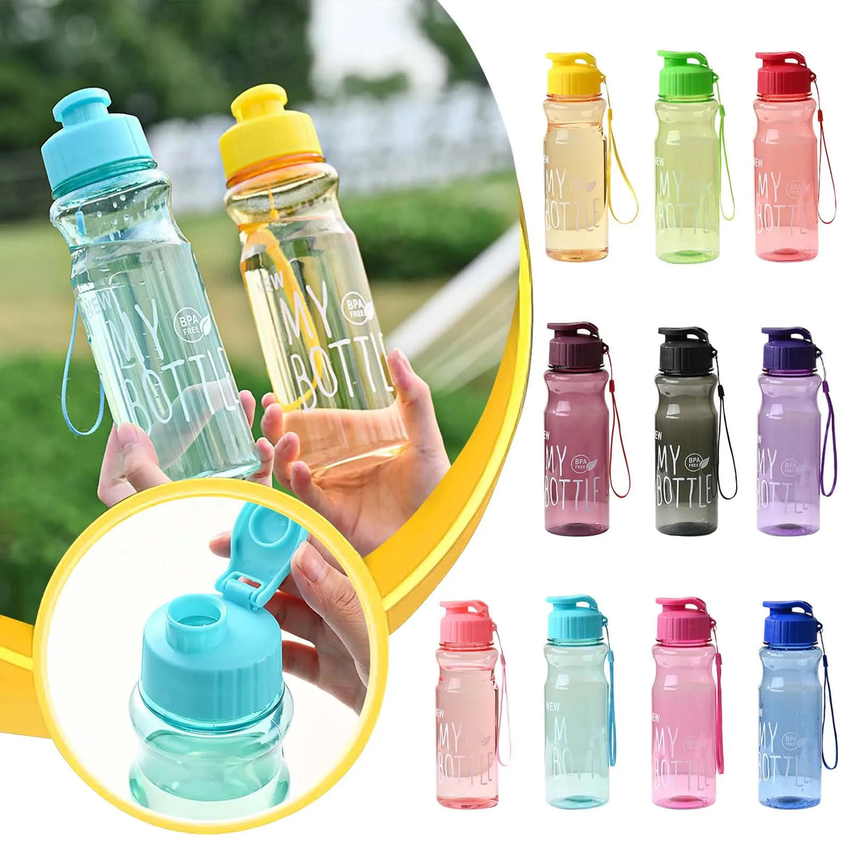 650ml Transparent Sport Water Bottle with Lanyard – Leak-Proof Sport Water Bottle Babs