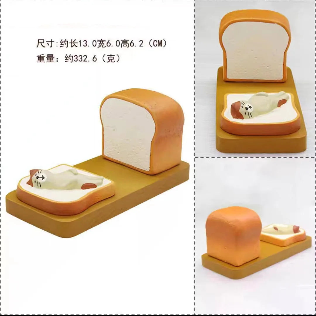 Resin Cat Toast Bag Phone & Tablet Stand – Kawaii Desk Holder Decorative Phone Stand Babs Toast buns