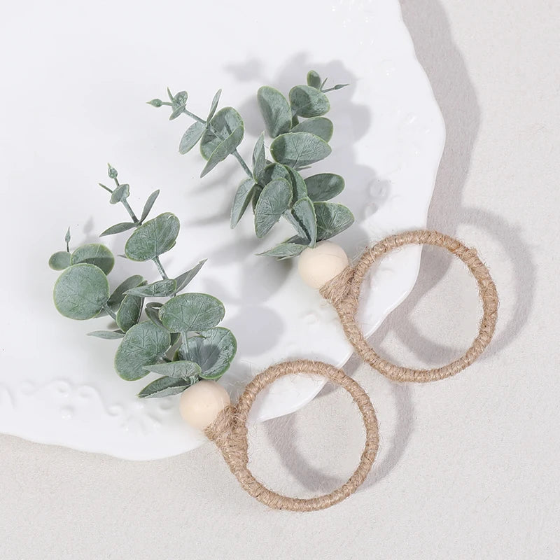 Eucalyptus Napkin Rings with Wood Beads | Wedding Table Décor Napkin Rings Babs