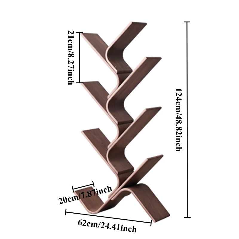 Nordic 8-Tier Birch Wood Corner Bookshelf | Minimalist Wooden Bookcase Babs Peach Colored 7