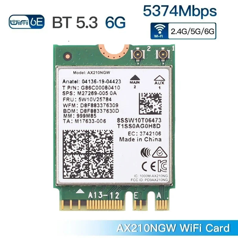 KEBIDUMEI AX210NGW WiFi 6E M.2 Card Bluetooth 5.3 Tri-Band WiFi Network Adapter Babs AX210NGW WIFI6E