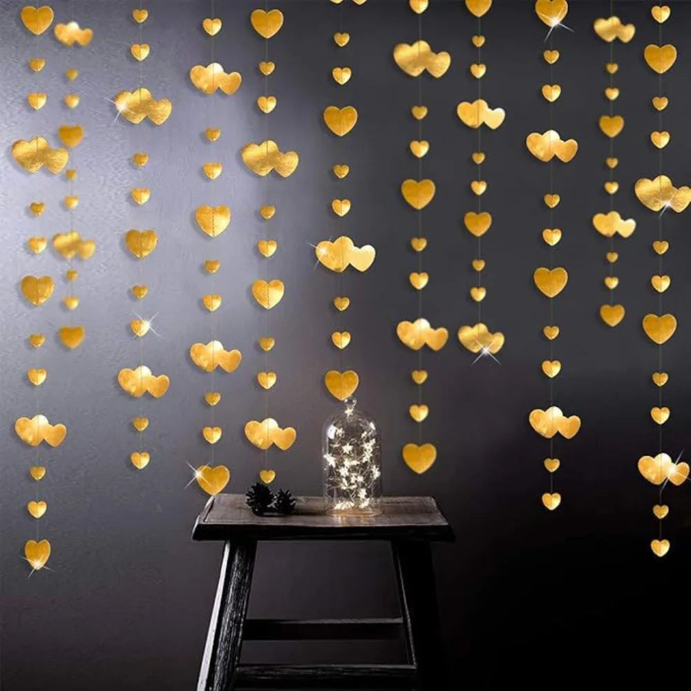 4m Glitter Heart Hanging Streamer Curtain – Party Decoration Party Decoration Garland Babs Gold