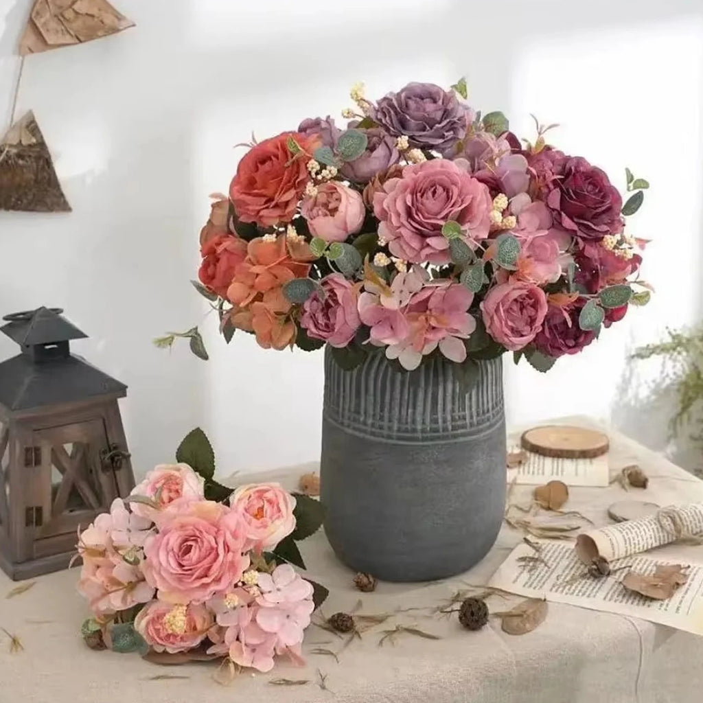 Artificial Silk Rose Hydrangea Peony Bouquet – Wedding & Home Décor Artificial Flower Bouquet Babs