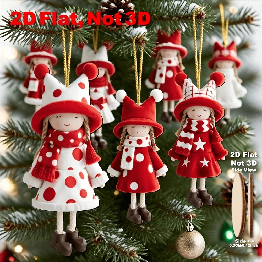 16PCS Wooden Christmas Hat Hanging Ornaments – Red & White Christmas Ornaments Babs