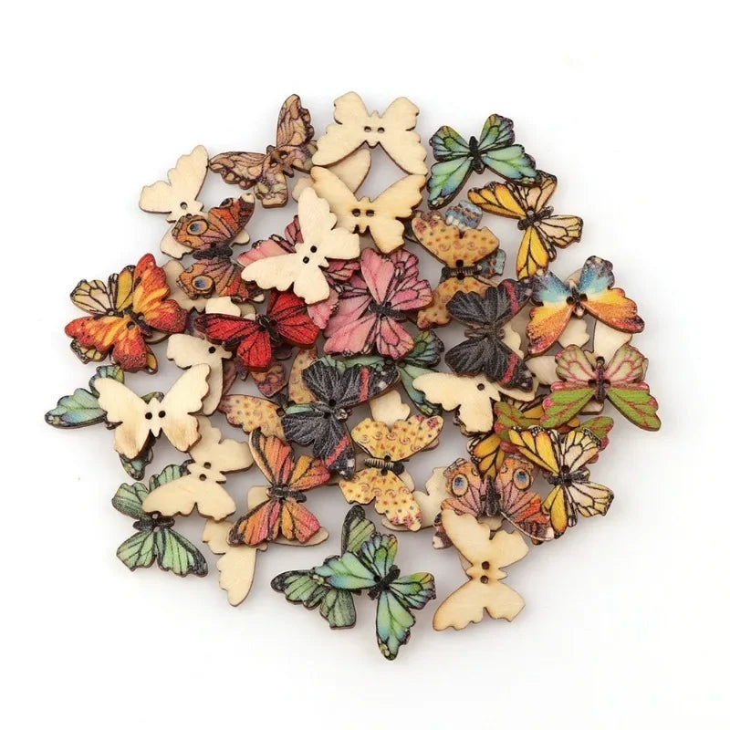 50Pcs Butterfly Wooden Buttons 2-Hole Mixed Colors – DIY Craft Wooden Craft Buttons Babs
