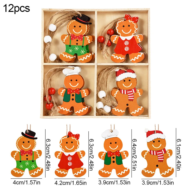 Christmas Wooden Ornaments – Gingerbread Man & Gnome Pendants Christmas Tree Ornament Babs 12PCS-A