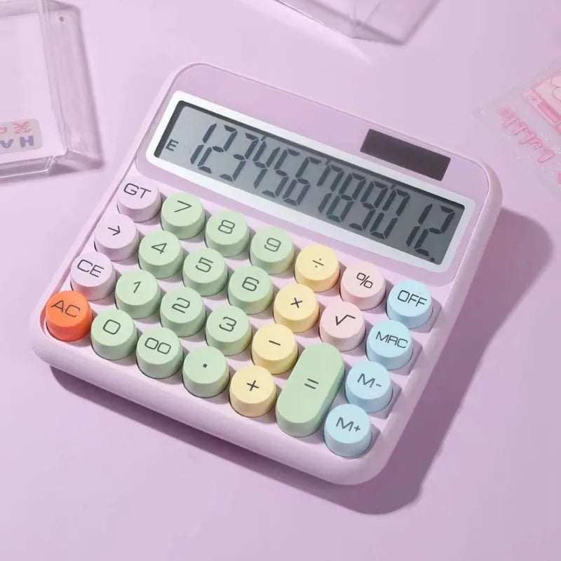 12-Digit LCD Calculator – Large Keys, Dual Power, Candy Colors Desktop Calculator Babs