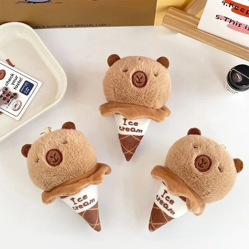 Capybara Plush Keychain Ice Cream Cone Stuffed Animal Bag Charm Plush Keychain Charm Babs