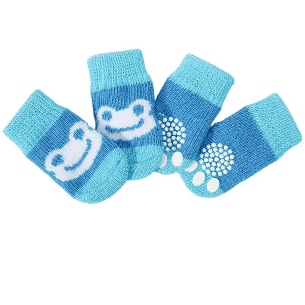 Cute Anti-Slip Pet Socks for Dogs & Cats – 4 Pack, S/M/L Pet Socks Babs blue frog S