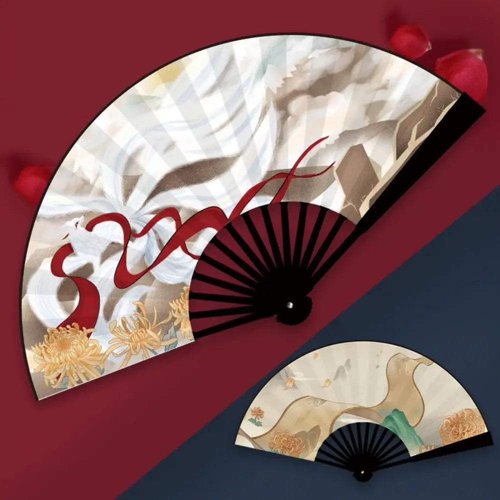 Oriental Mythology Taffeta Folding Fan – Vintage Chinese Style Decorative Folding Fan Babs nine-tailed fox