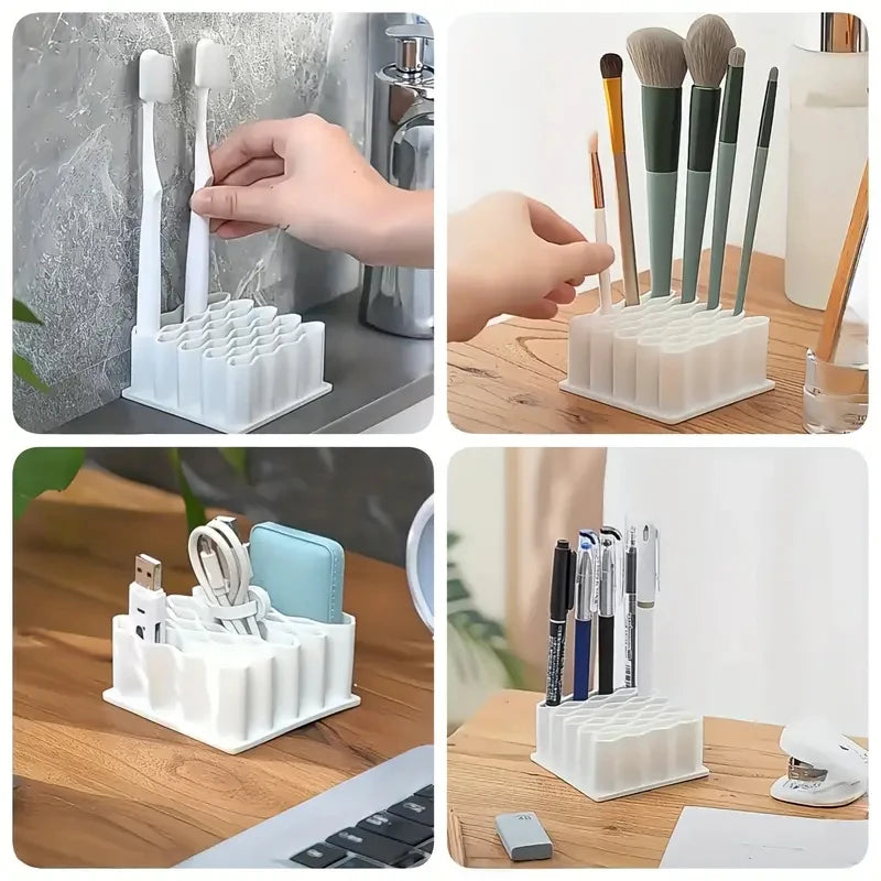 32-Slot Wave Desktop Organizer for Cosmetics, Pens & Tubes Desktop Organizer Rack Babs