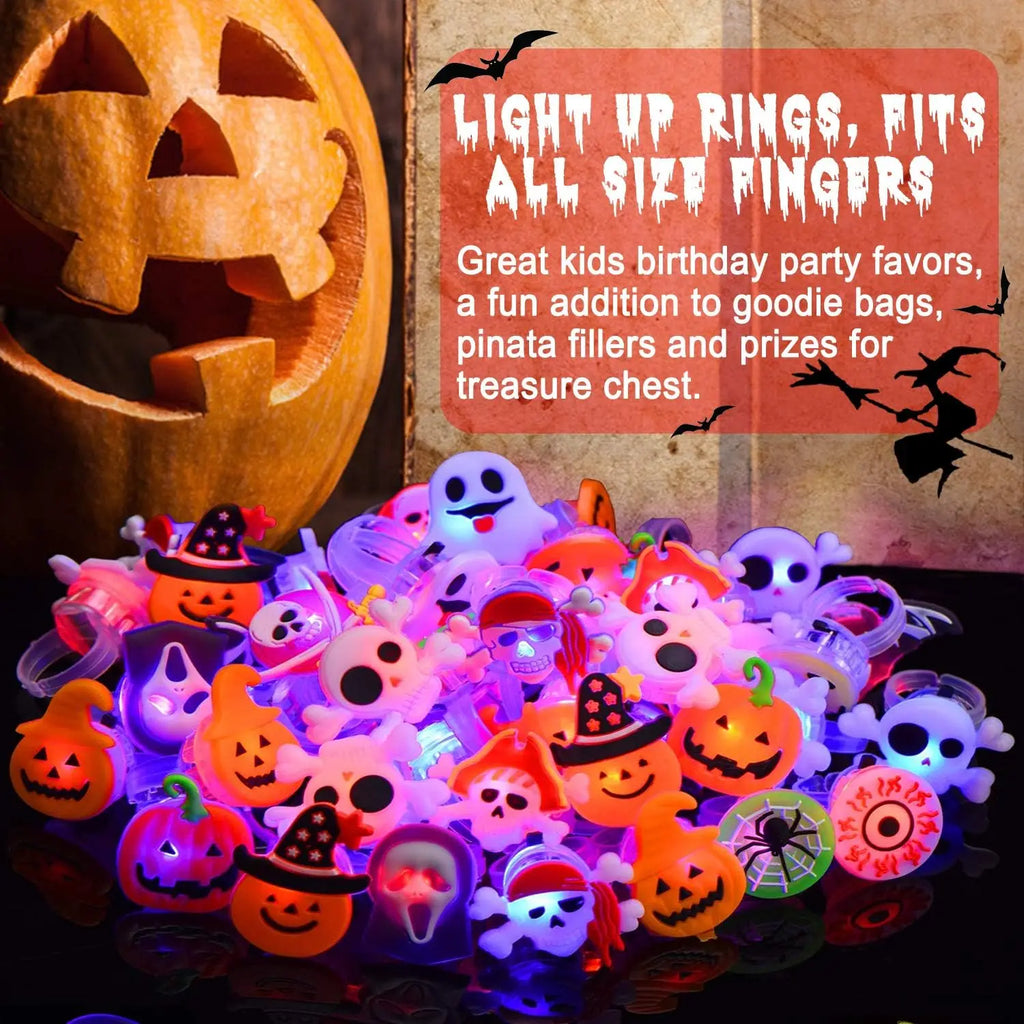 Halloween LED Glowing Pumpkin Ghost Rings – Kids Party Favors LED Party Rings Babs