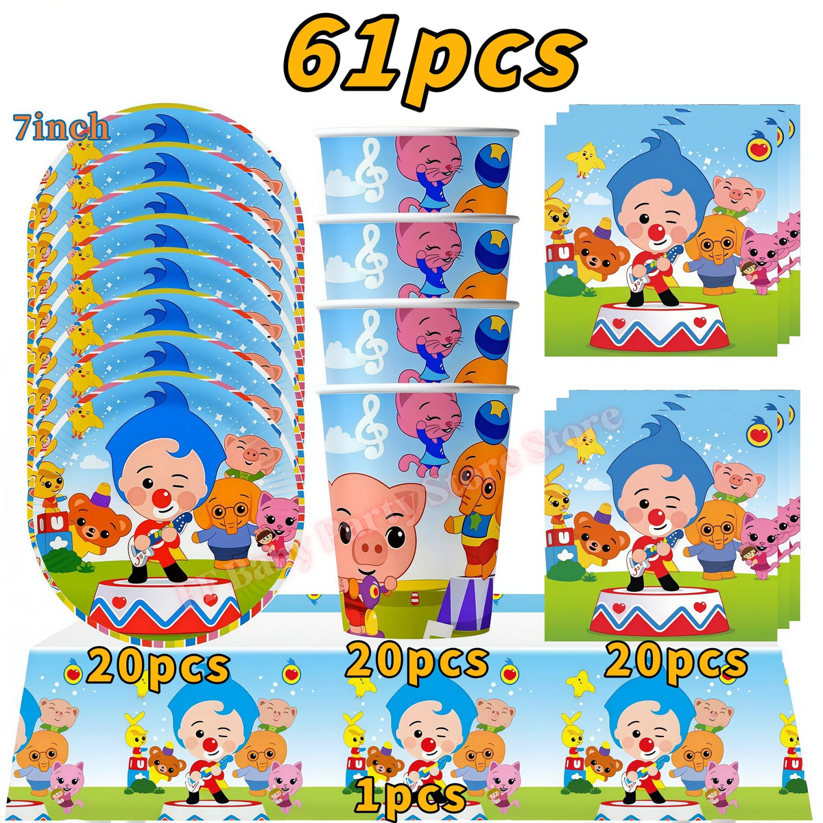 Circus Clown Birthday Party Kit – Plates, Balloons & Tableware Party Supplies Kit Babs 61pcs