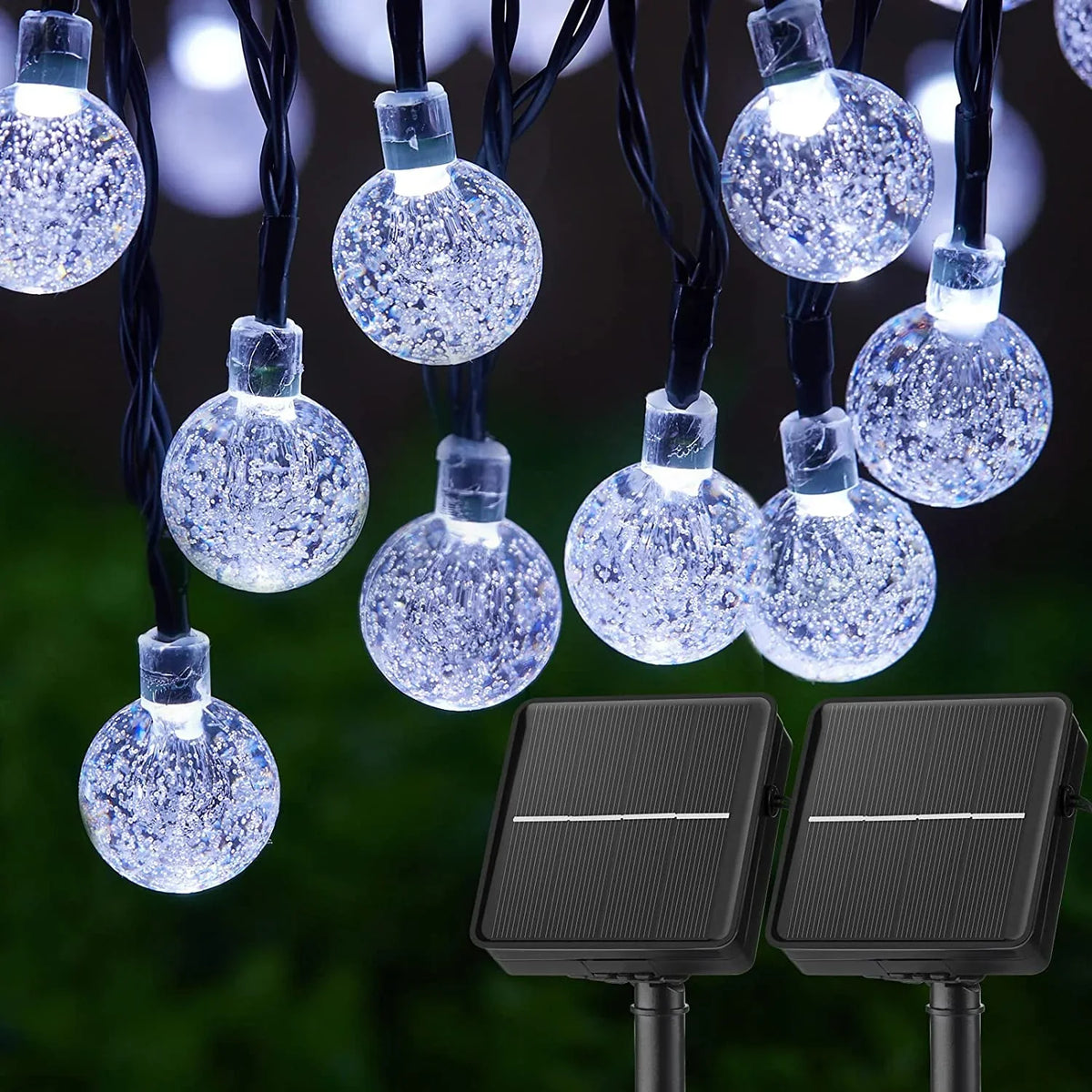 Solar String Lights 60 LED Crystal Globe Outdoor 8 Modes Solar String Lights Babs White 7M50LEDs