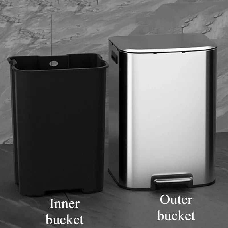 Stainless Steel Pedal Trash Can – 8L Rectangular Dustbin Pedal Trash Can Babs