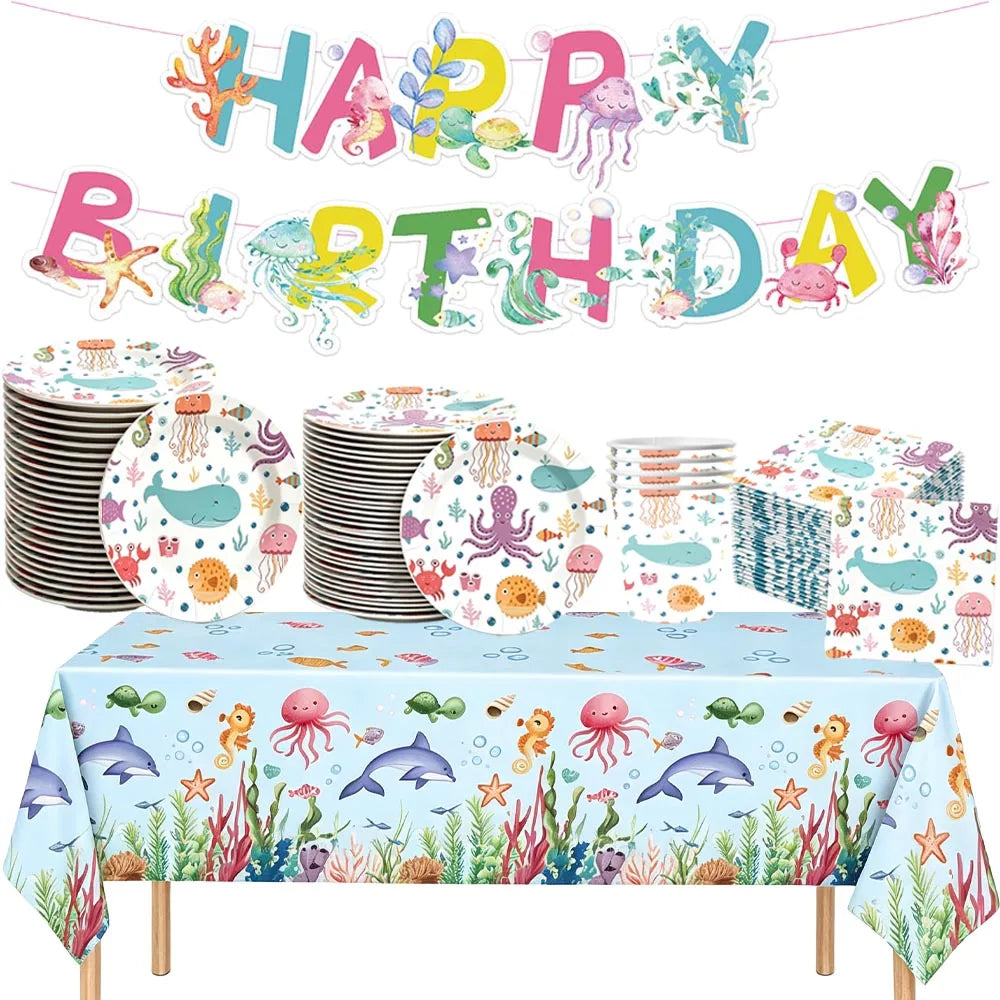 Ocean Animals Birthday Party Supplies Kit – Plates, Cups & More Party Supplies Kit Babs