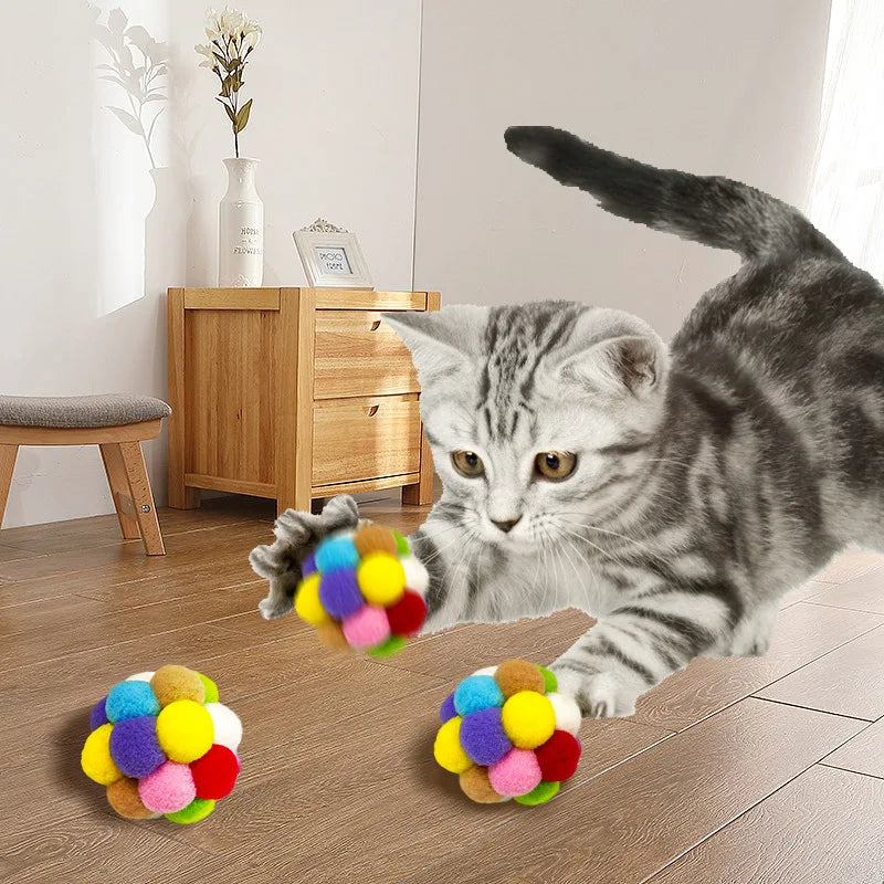 Cat Plush Bell & Woolen Ball Toys – 1 or 3 Piece Set Cat Ball Toys Babs