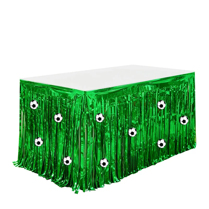 Soccer Party Tassel Table Skirt & Football Stickers Set Party Table Decoration Babs 1set