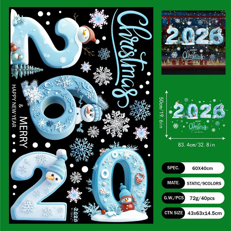 Christmas Window Stickers Snowman Snowflakes Glass Decals 2026 Holiday Window Stickers Babs
