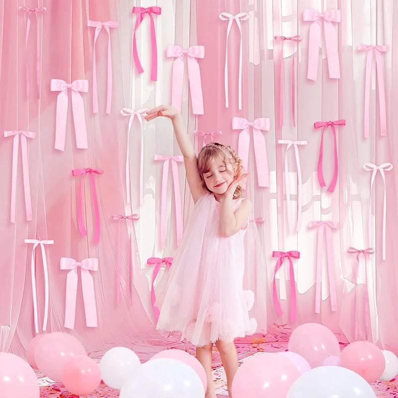 20-Piece Pink Bow Wall Decor – DIY Ribbon Bow Garland Set Party Wall Decor Babs