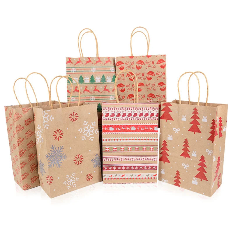 5-Pack Kraft Paper Christmas Gift Bags – Candy & Party Packaging Holiday Gift Bags Babs